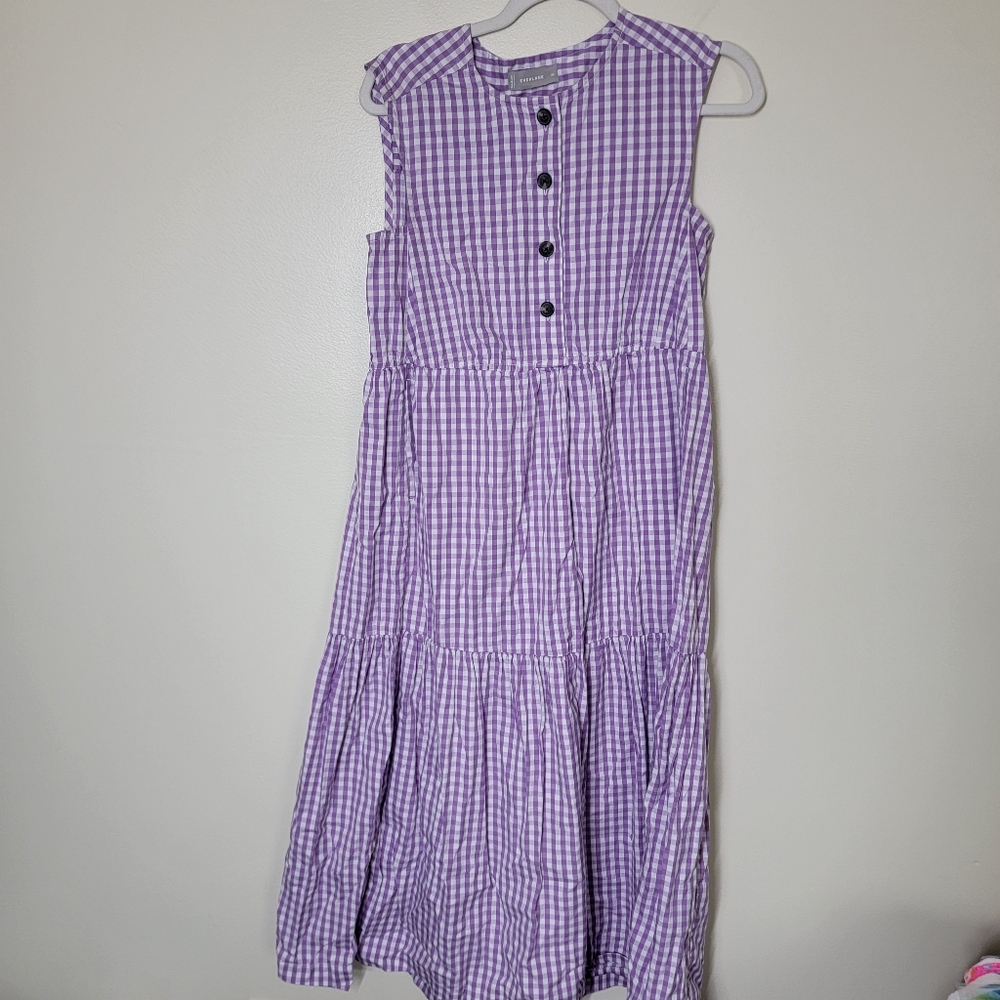 Everlane Gingham Checked Purple Cotton Dress Size Extra Small - Picture 3 of 6